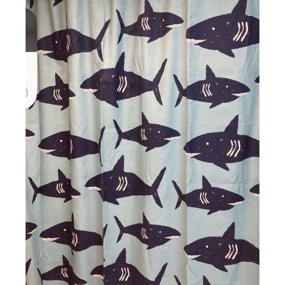 Pillowfort Blue Kids Shower Curtain Fabric Bathroom Sharks Shark Ocean Sea Beach